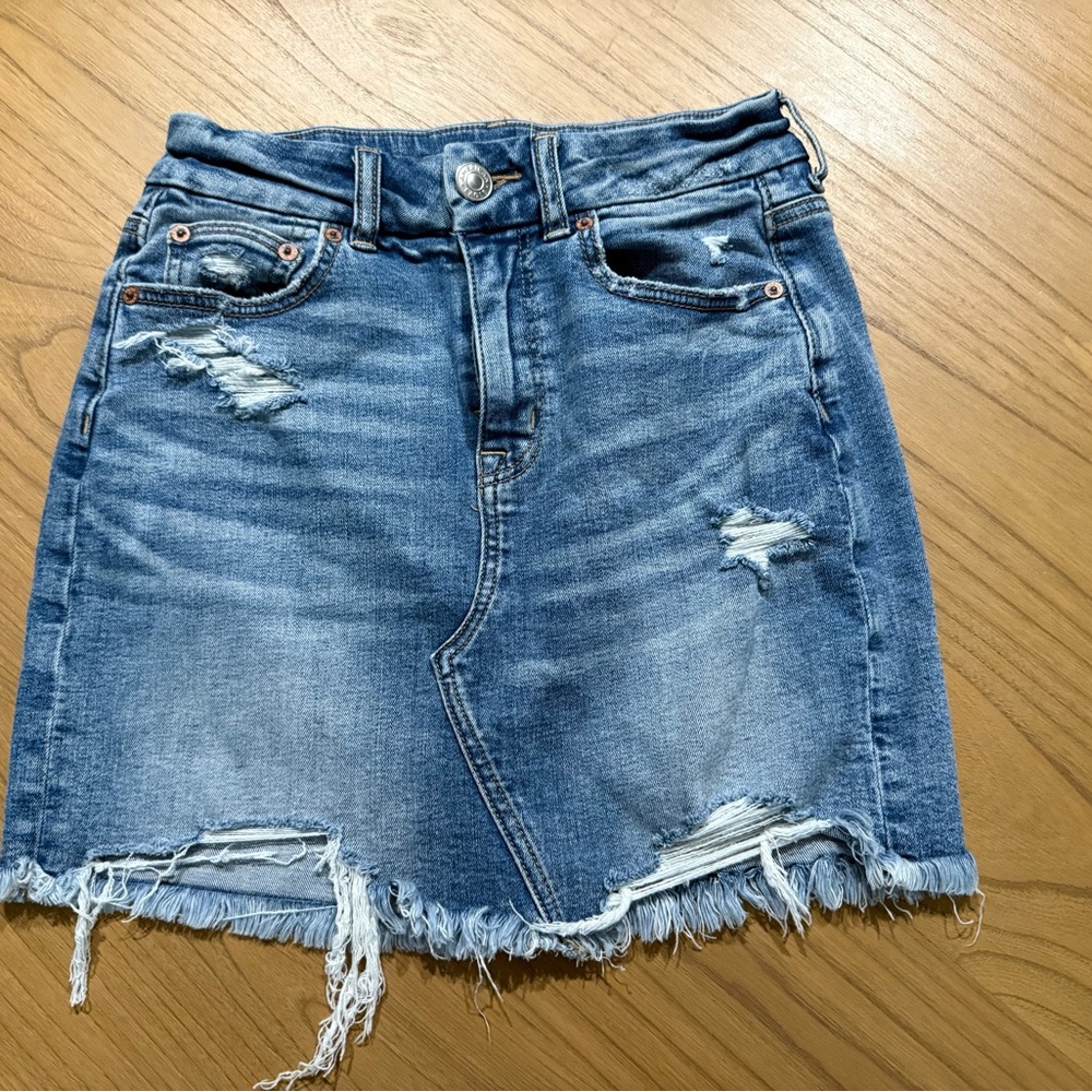 Distressed Denim Skirt